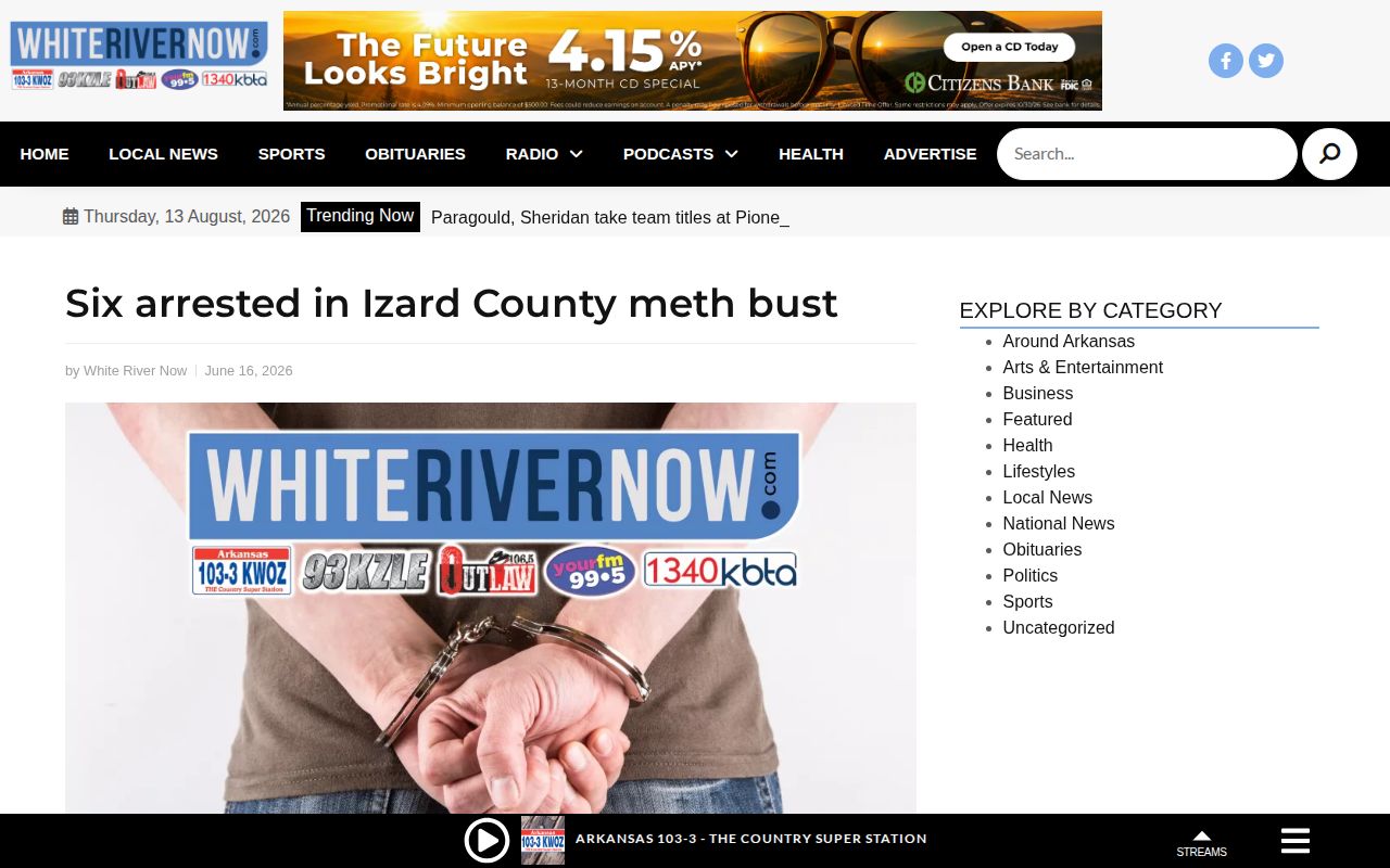 Izard County crime news story using sheriff-supplied booking images